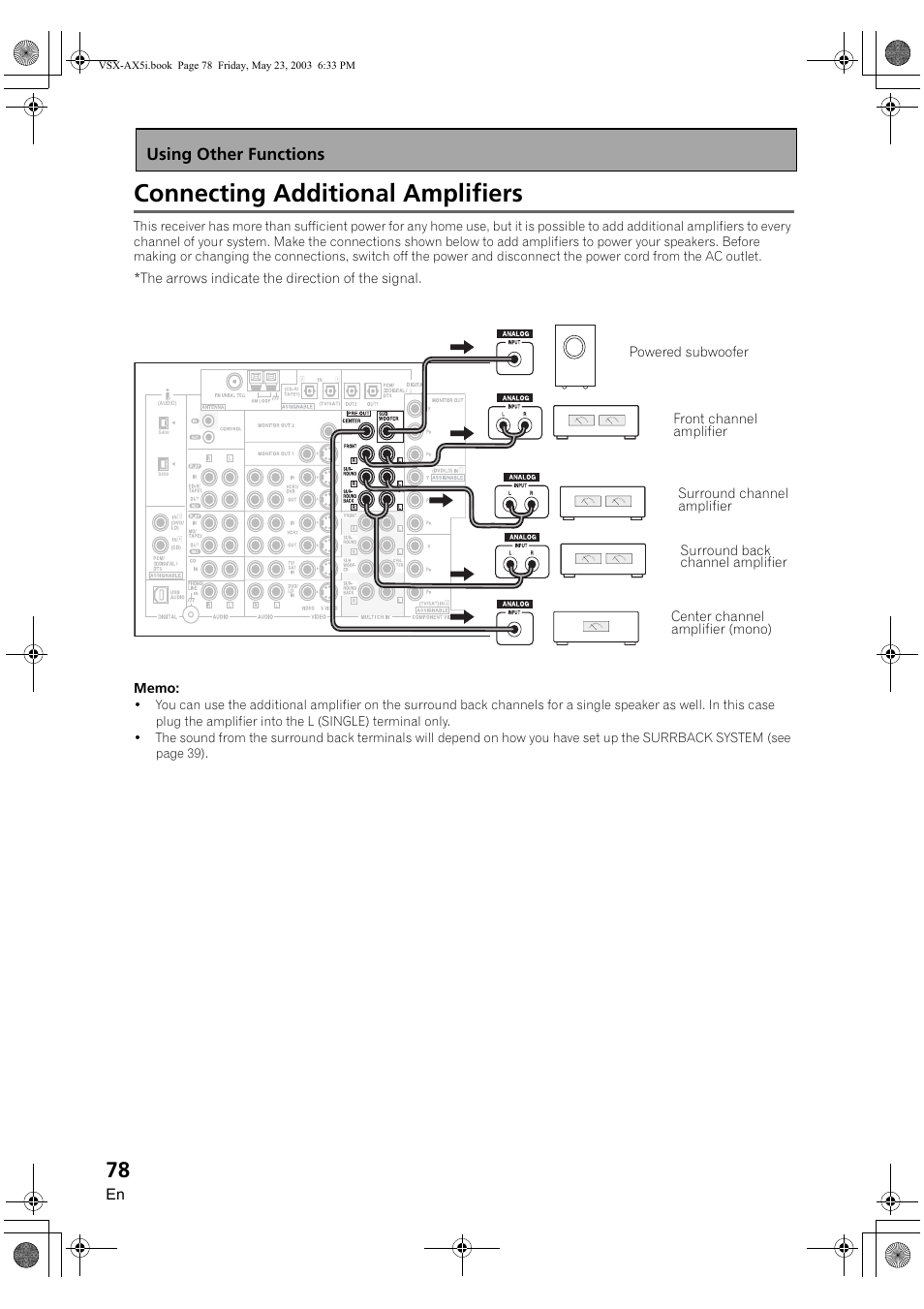 Connecting additional amplifiers, Using other functions | Pioneer VSX-AX5i-G User Manual | Page 78 / 120