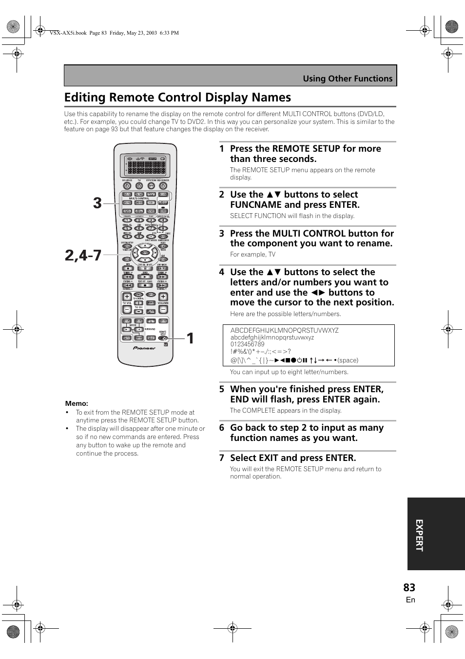 Editing remote control display names | Pioneer VSX-AX5i-G User Manual | Page 83 / 120