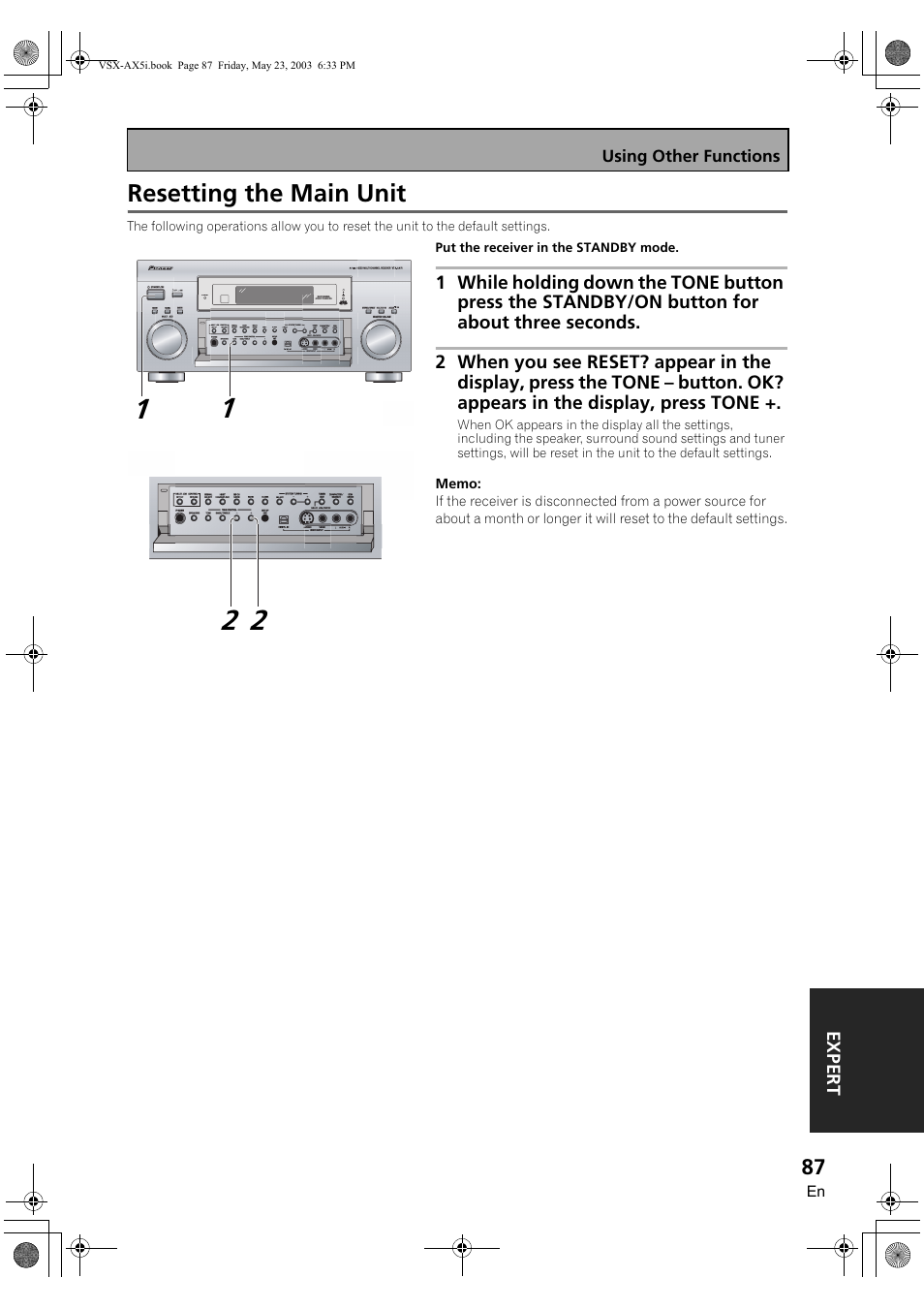 Resetting the main unit | Pioneer VSX-AX5i-G User Manual | Page 87 / 120