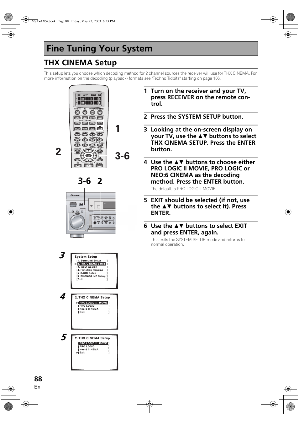 Fine tuning your system, Thx cinema setup, 6 fine tuning your system | Pioneer VSX-AX5i-G User Manual | Page 88 / 120
