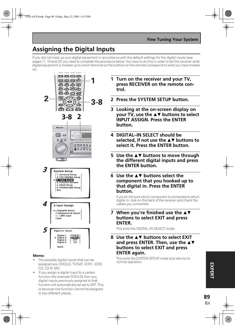 Assigning the digital inputs | Pioneer VSX-AX5i-G User Manual | Page 89 / 120