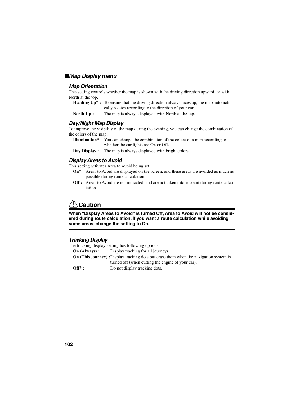 Map display menu, Caution | Pioneer CNDV-20 User Manual | Page 104 / 200