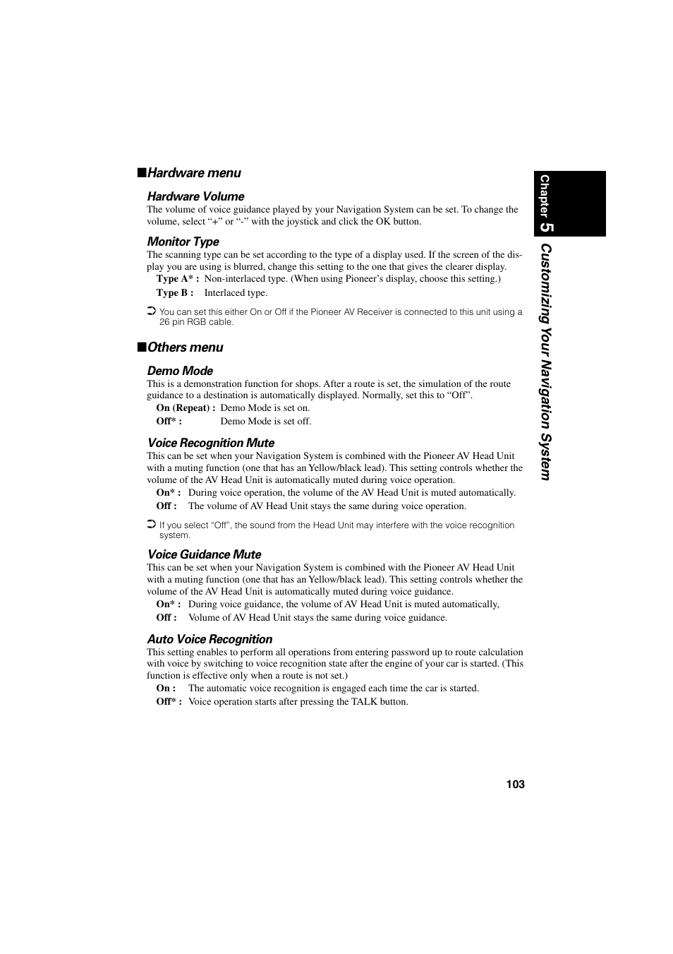 Hardware menu others menu | Pioneer CNDV-20 User Manual | Page 105 / 200