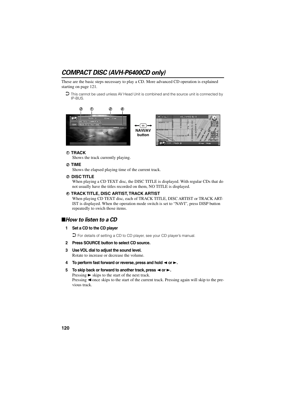 Compact disc (avh-p6400cd only), How to listen to a cd | Pioneer CNDV-20 User Manual | Page 122 / 200