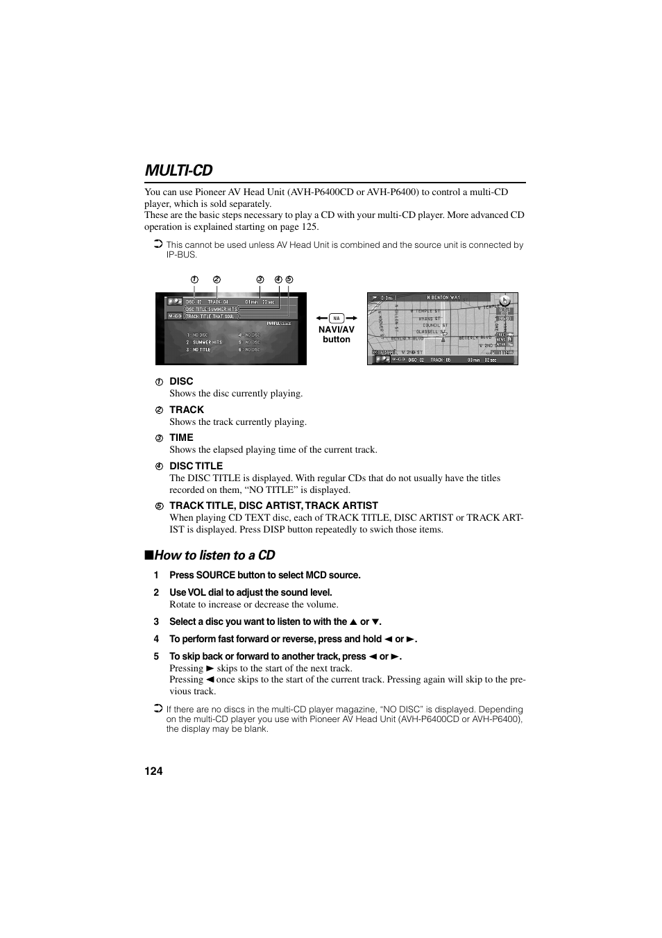 Multi-cd, How to listen to a cd | Pioneer CNDV-20 User Manual | Page 126 / 200