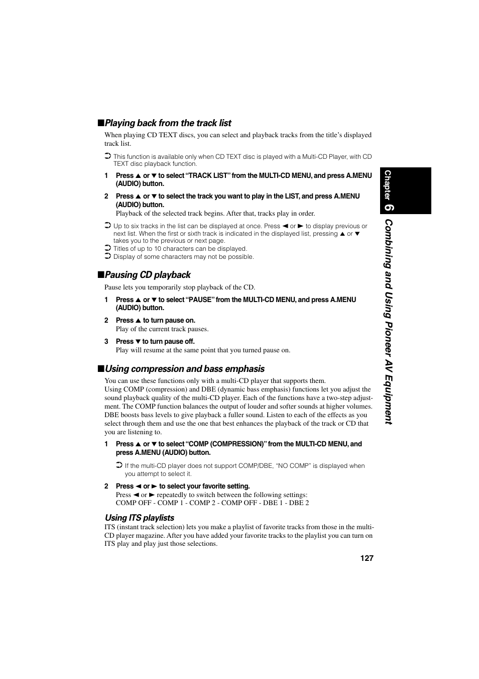 Pausing cd playback, Using compression and bass emphasis | Pioneer CNDV-20 User Manual | Page 129 / 200