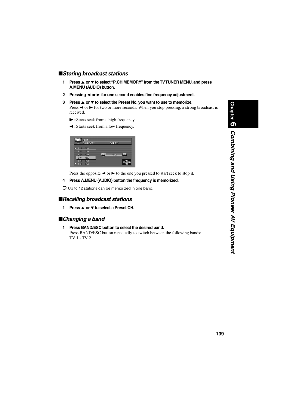 Recalling broadcast stations, Changing a band | Pioneer CNDV-20 User Manual | Page 141 / 200