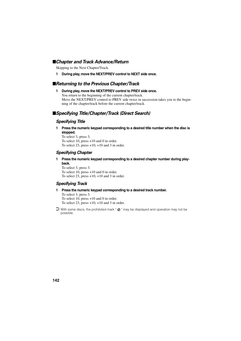 Chapter and track advance/return, Returning to the previous chapter/track, Specifying title/chapter/track (direct search) | Pioneer CNDV-20 User Manual | Page 144 / 200