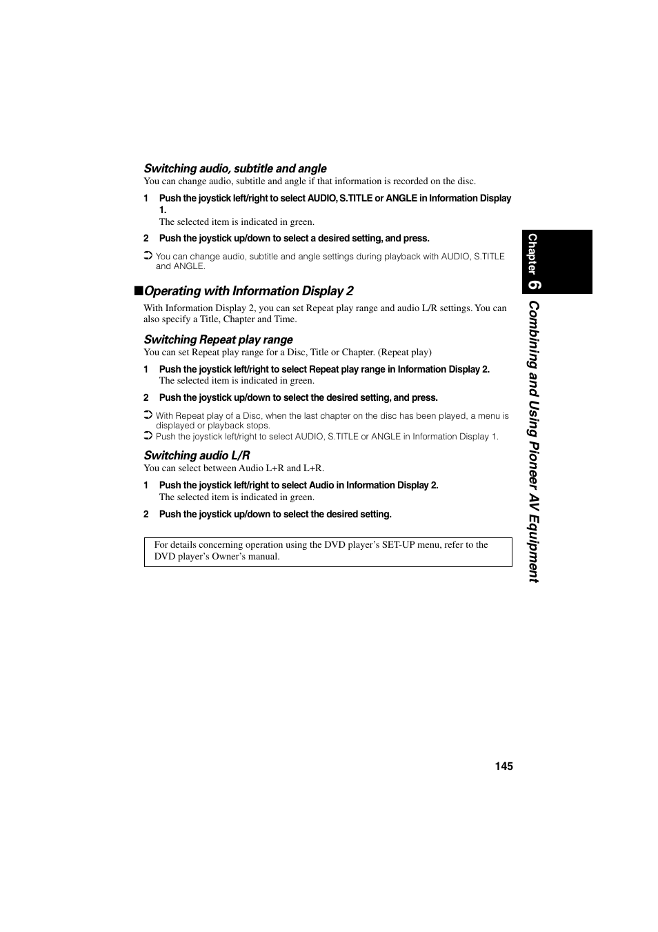 Operating with information display 2, Combining and using pioneer a v equipment | Pioneer CNDV-20 User Manual | Page 147 / 200