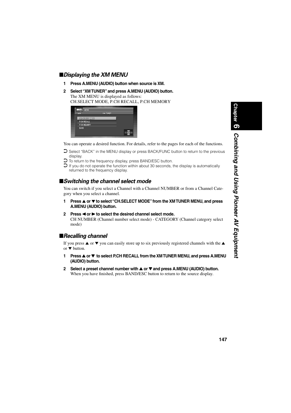 Switching the channel select mode, Recalling channel | Pioneer CNDV-20 User Manual | Page 149 / 200