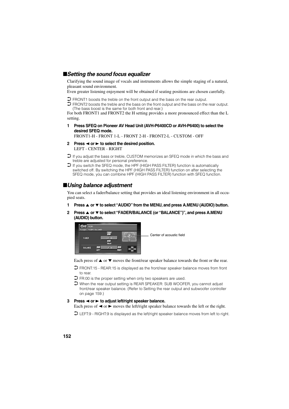 Setting the sound focus equalizer, Using balance adjustment | Pioneer CNDV-20 User Manual | Page 154 / 200