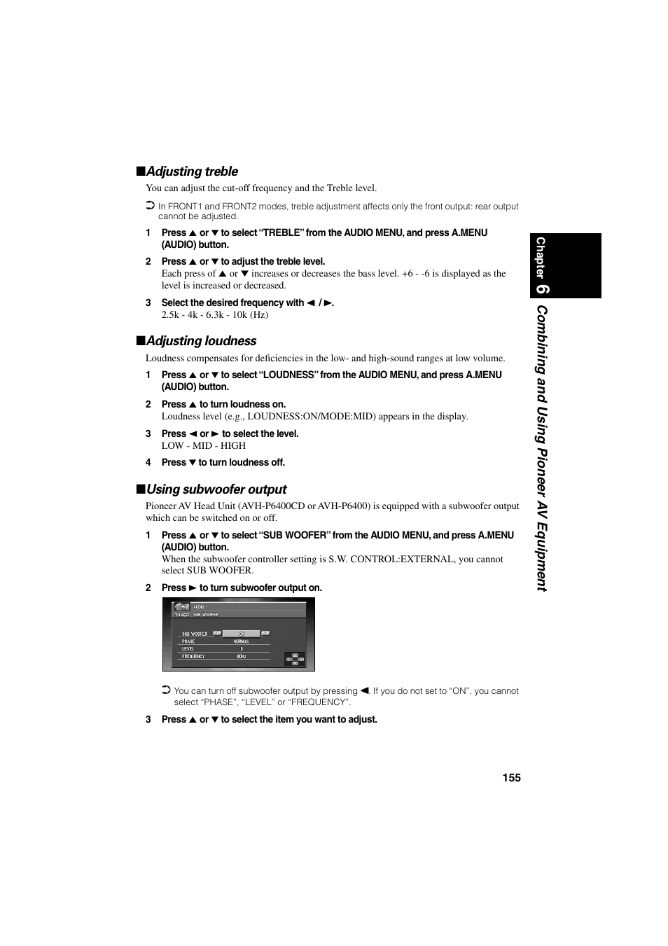 Adjusting loudness, Using subwoofer output | Pioneer CNDV-20 User Manual | Page 157 / 200