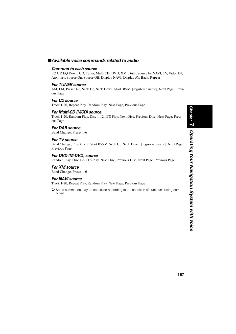 Available voice commands related to audio | Pioneer CNDV-20 User Manual | Page 169 / 200