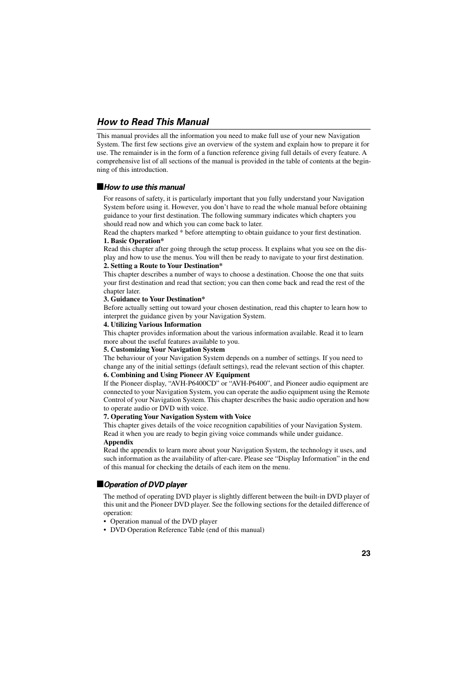 How to read this manual, How to use this manual operation of dvd player | Pioneer CNDV-20 User Manual | Page 25 / 200