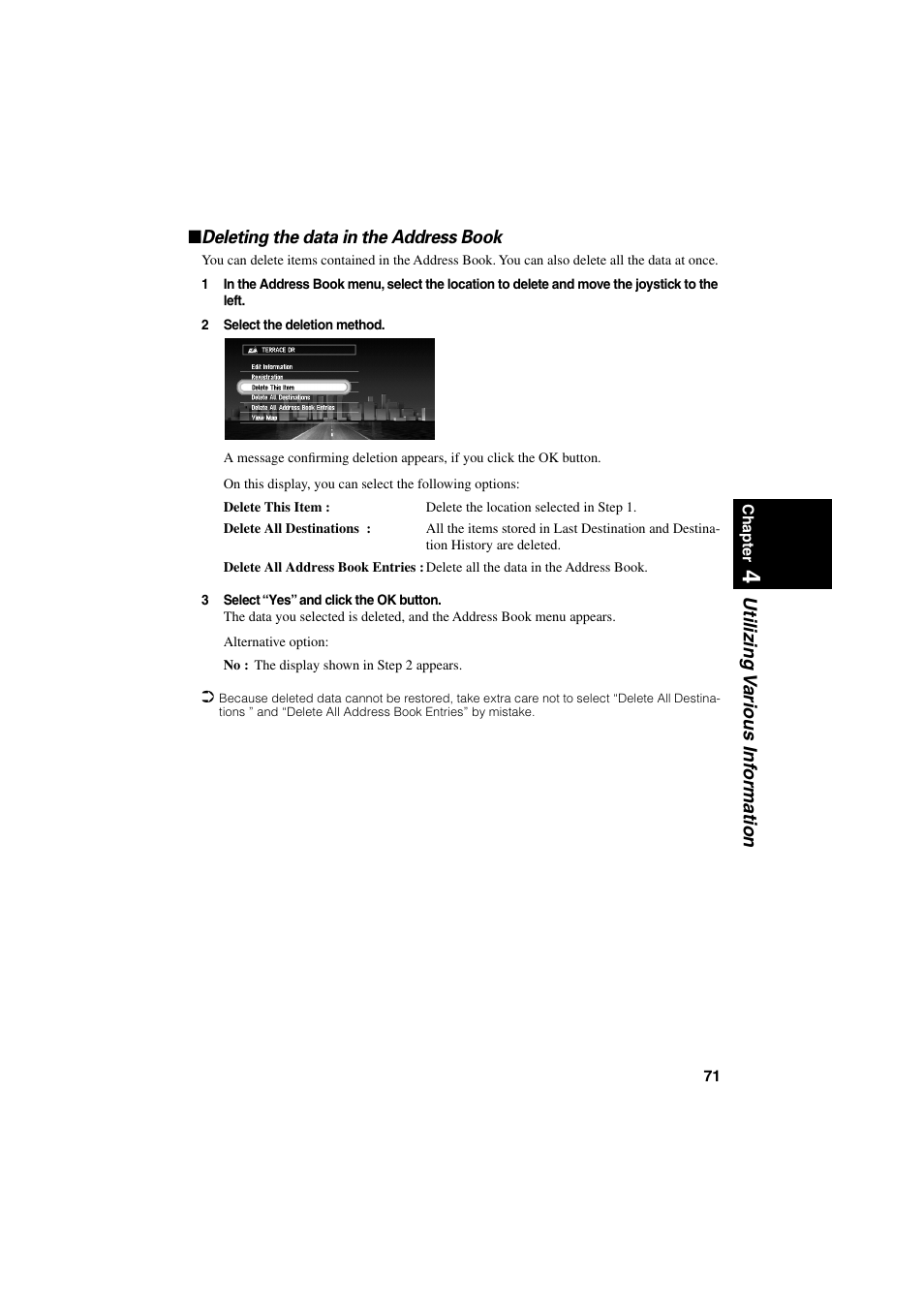 Deleting the data in the address book | Pioneer CNDV-20 User Manual | Page 73 / 200