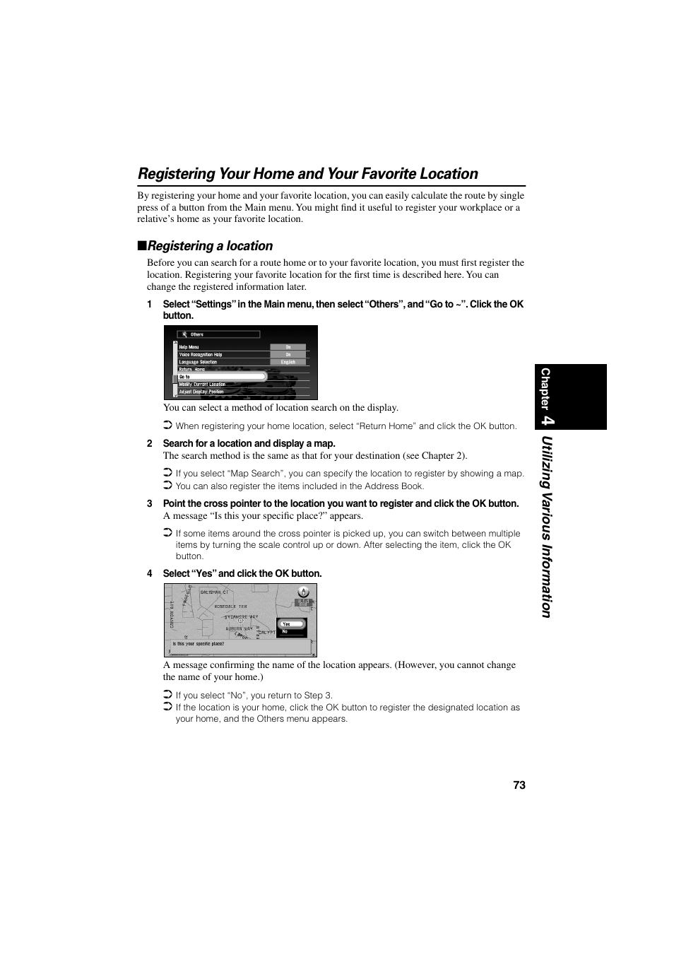 Registering your home and your favorite location, Registering a location, Utilizing v arious inf ormation | Pioneer CNDV-20 User Manual | Page 75 / 200