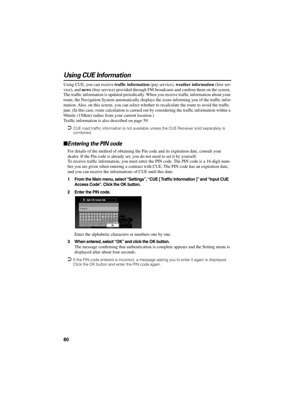 Using cue information, Entering the pin code | Pioneer CNDV-20 User Manual | Page 82 / 200