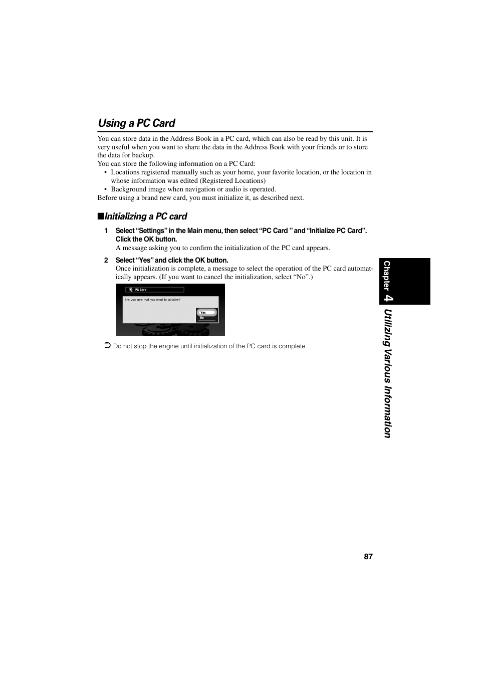 Using a pc card, Initializing a pc card | Pioneer CNDV-20 User Manual | Page 89 / 200