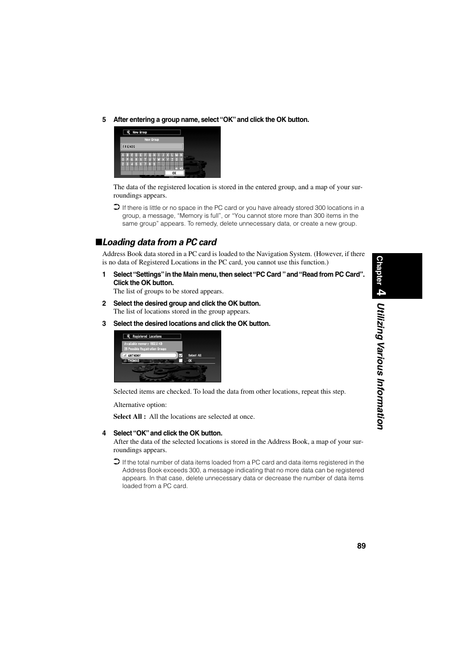 Loading data from a pc card, Utilizing v arious inf ormation | Pioneer CNDV-20 User Manual | Page 91 / 200