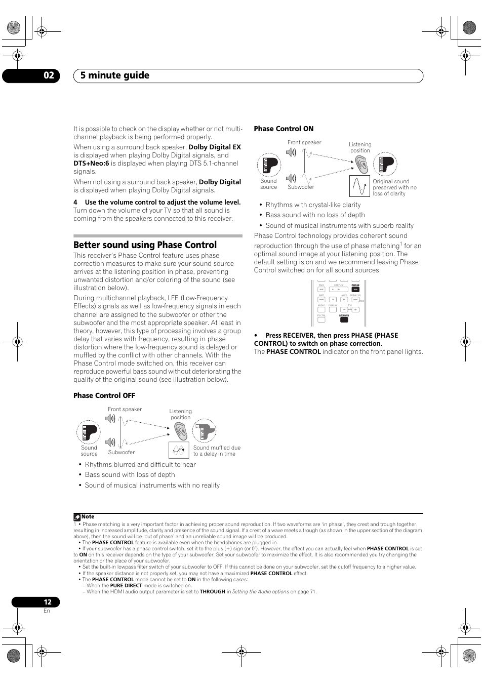 Better sound using phase control, 5 minute guide 02 | Pioneer VSX-1018AH-K User Manual | Page 12 / 100