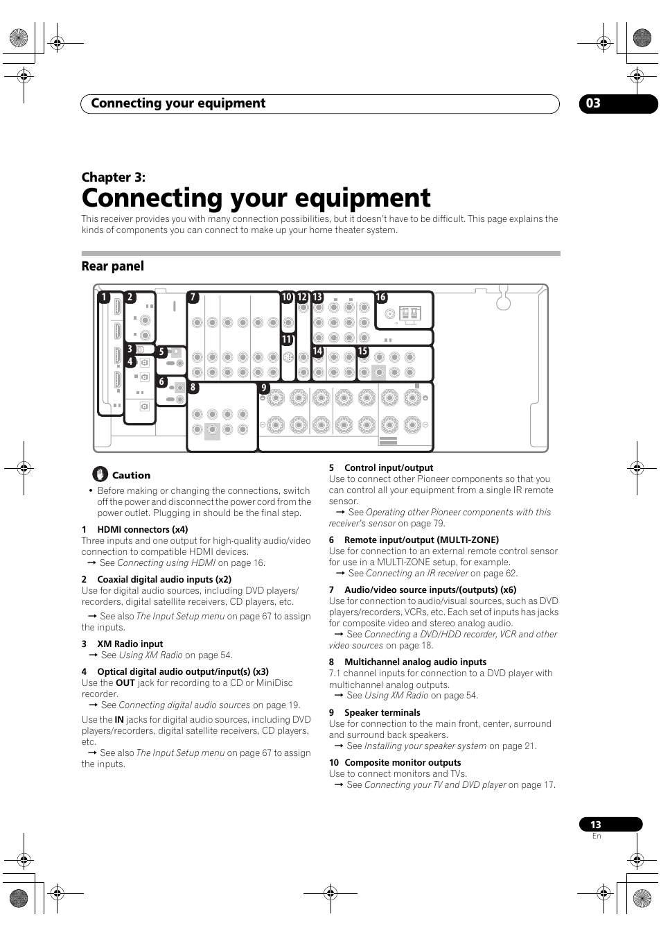 Rear panel, Connecting your equipment, Connecting your equipment 03 | Chapter 3 | Pioneer VSX-1018AH-K User Manual | Page 13 / 100