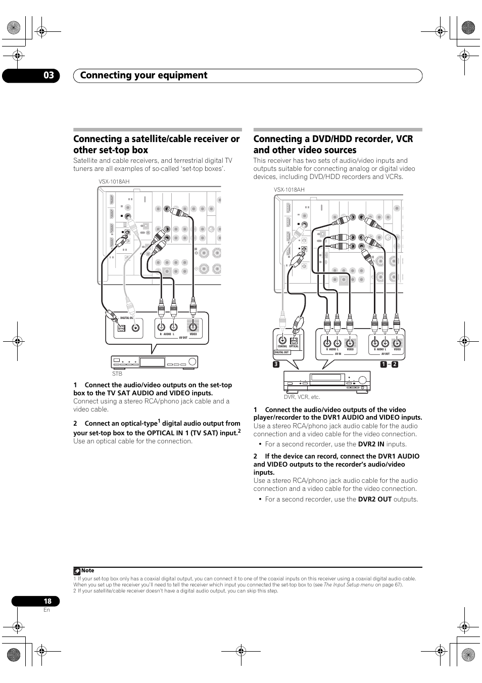 Connecting your equipment 03, Use an optical cable for the connection, Vsx-1018ah stb | Pioneer VSX-1018AH-K User Manual | Page 18 / 100