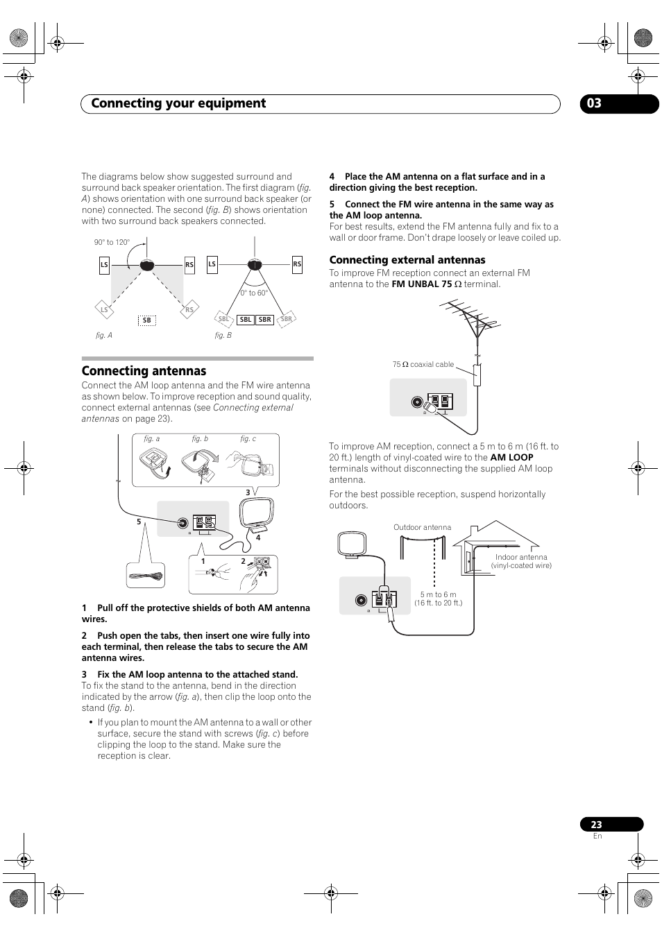 Connecting antennas, Connecting external antennas, Connecting your equipment 03 | Pioneer VSX-1018AH-K User Manual | Page 23 / 100