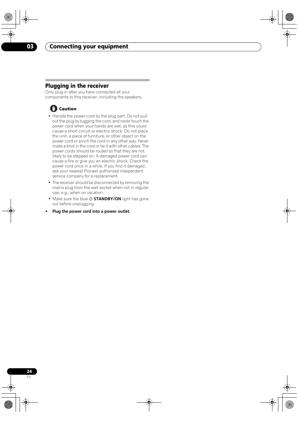 Plugging in the receiver, Connecting your equipment 03 | Pioneer VSX-1018AH-K User Manual | Page 24 / 100