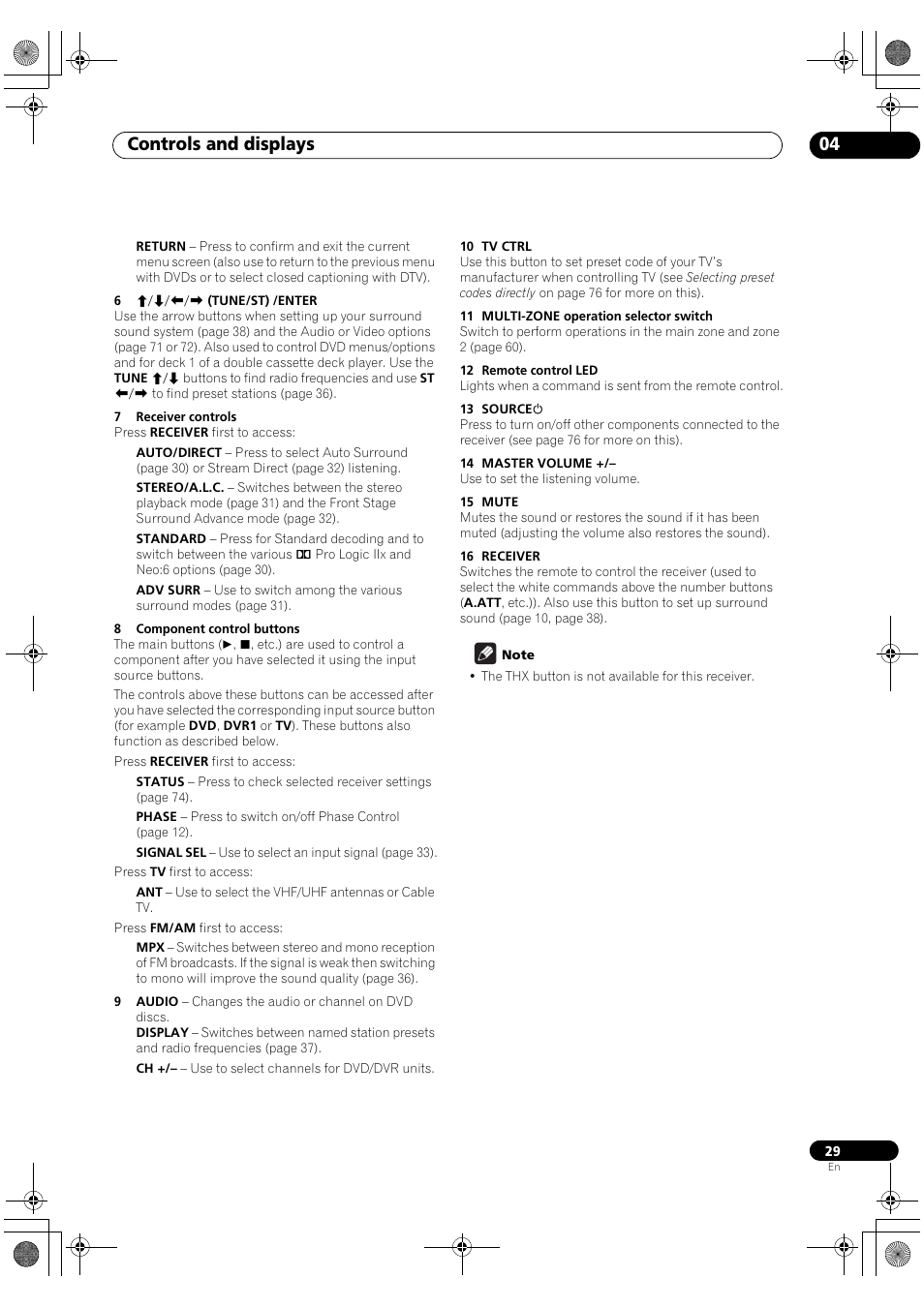 Controls and displays 04 | Pioneer VSX-1018AH-K User Manual | Page 29 / 100