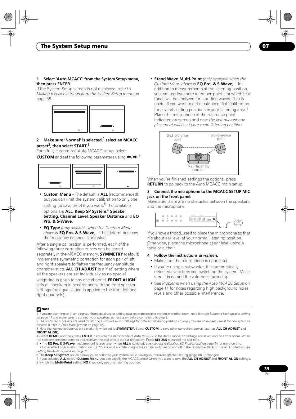 The system setup menu 07, Mcacc setup mic | Pioneer VSX-1018AH-K User Manual | Page 39 / 100