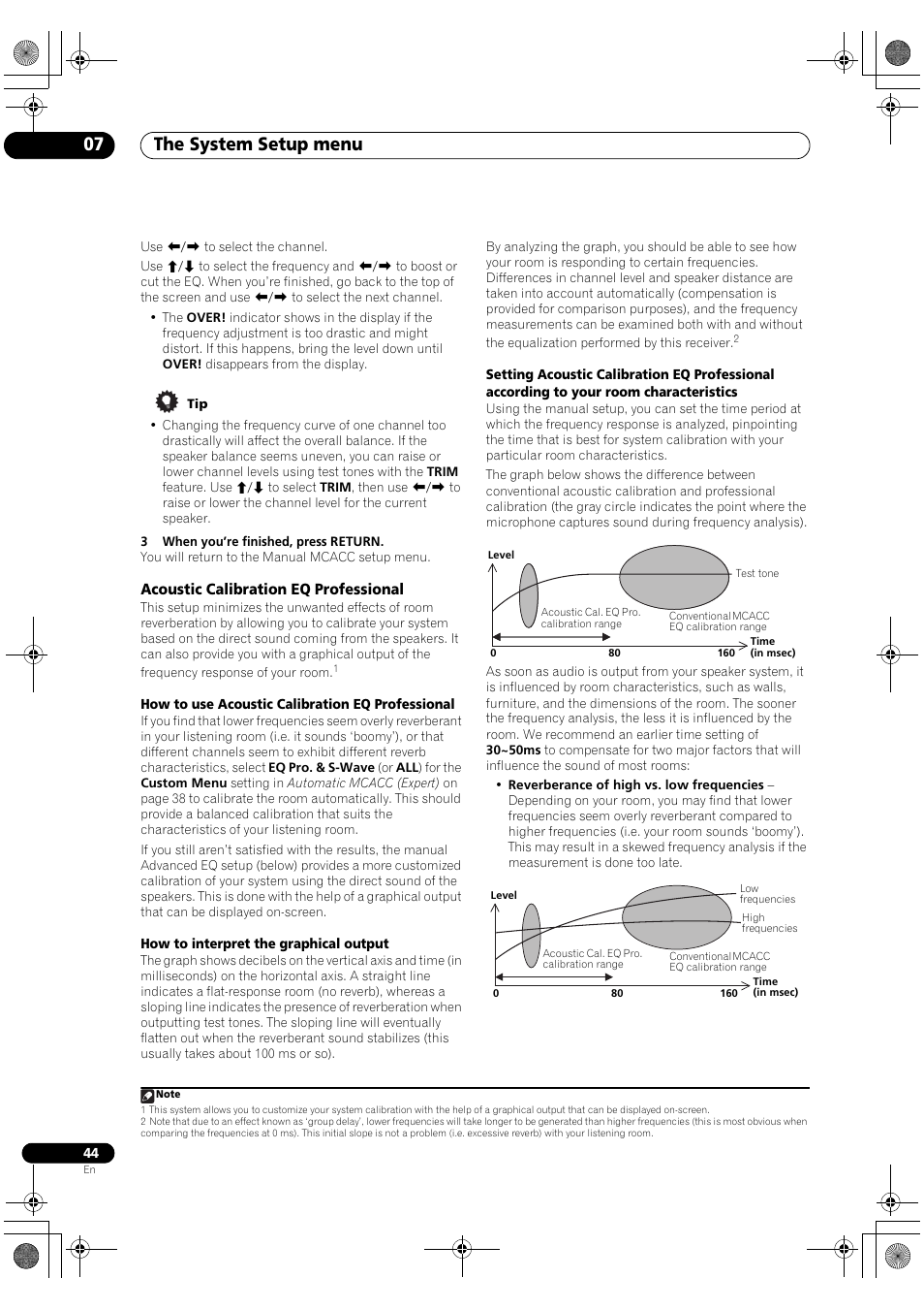 Acoustic calibration eq professional, The system setup menu 07 | Pioneer VSX-1018AH-K User Manual | Page 44 / 100