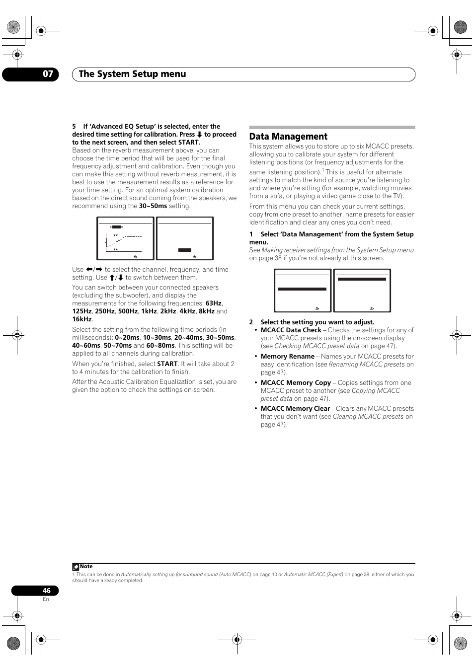 Data management, The system setup menu 07 | Pioneer VSX-1018AH-K User Manual | Page 46 / 100