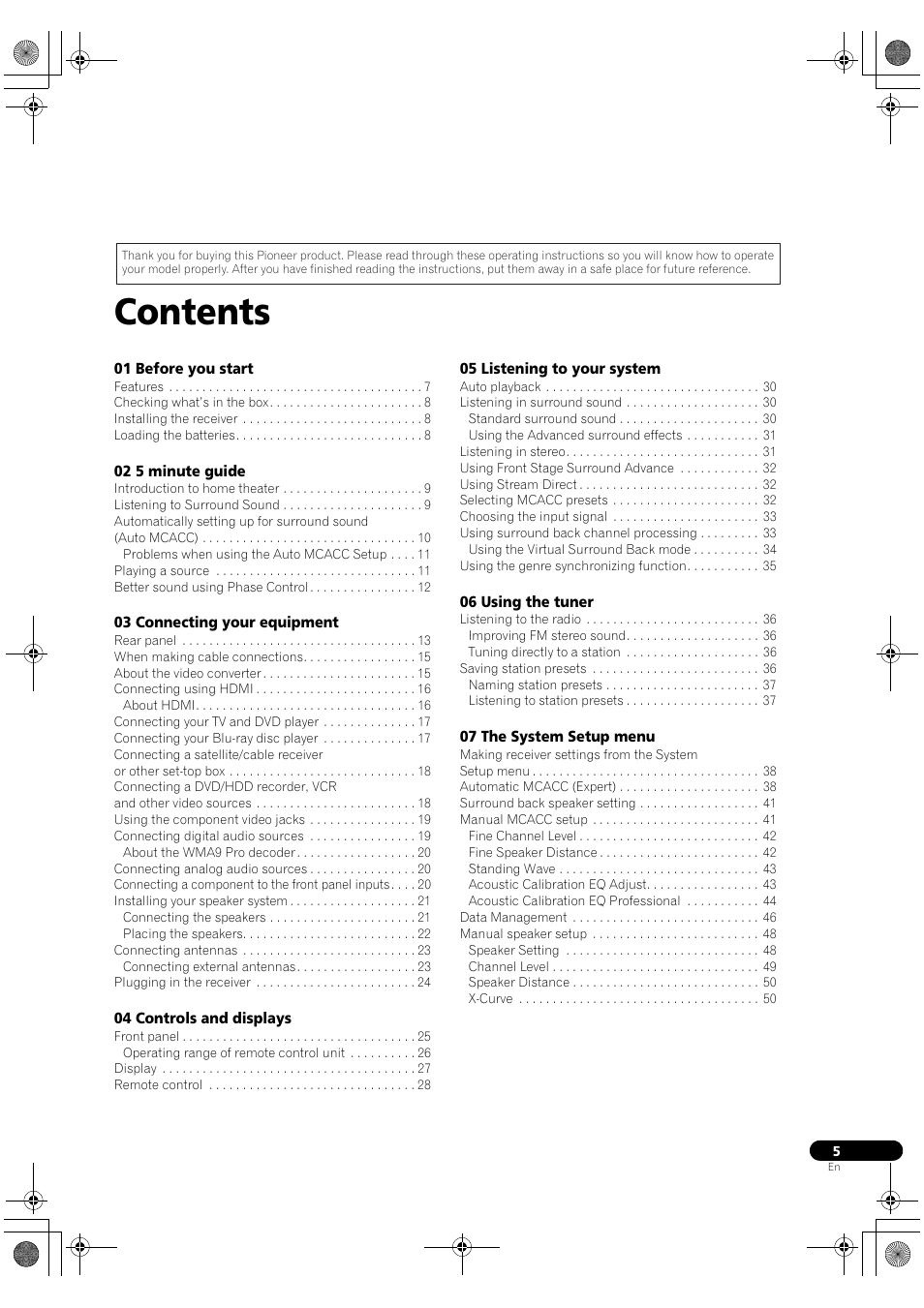 Pioneer VSX-1018AH-K User Manual | Page 5 / 100