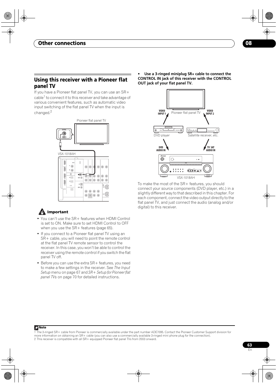 Using this receiver with a pioneer flat panel tv, Other connections 08 | Pioneer VSX-1018AH-K User Manual | Page 63 / 100