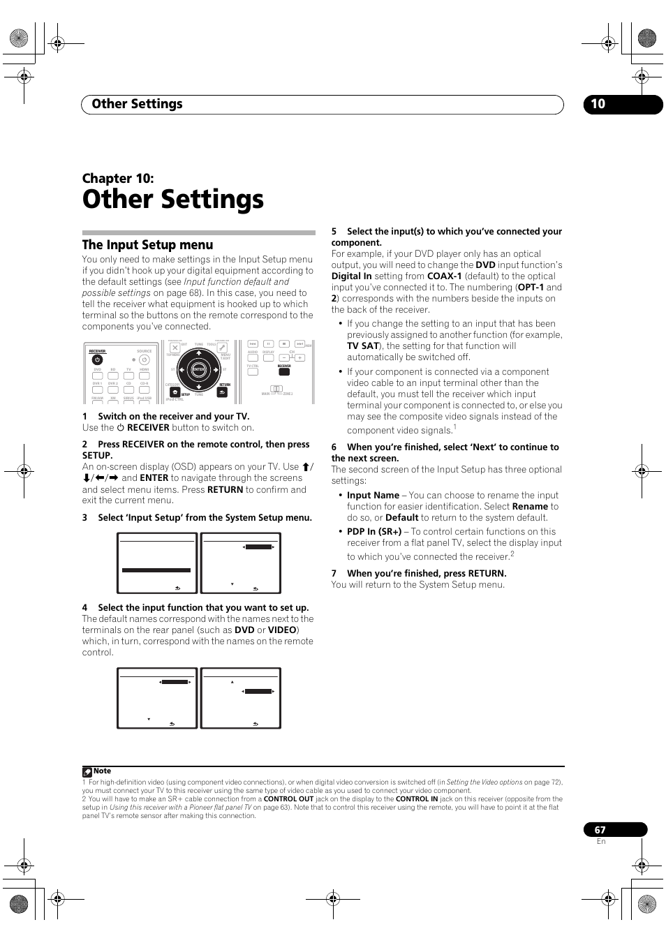 The input setup menu, Other settings, Other settings 10 | Chapter 10 | Pioneer VSX-1018AH-K User Manual | Page 67 / 100