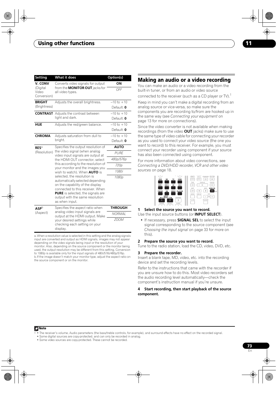 Making an audio or a video recording, Using other functions 11 | Pioneer VSX-1018AH-K User Manual | Page 73 / 100