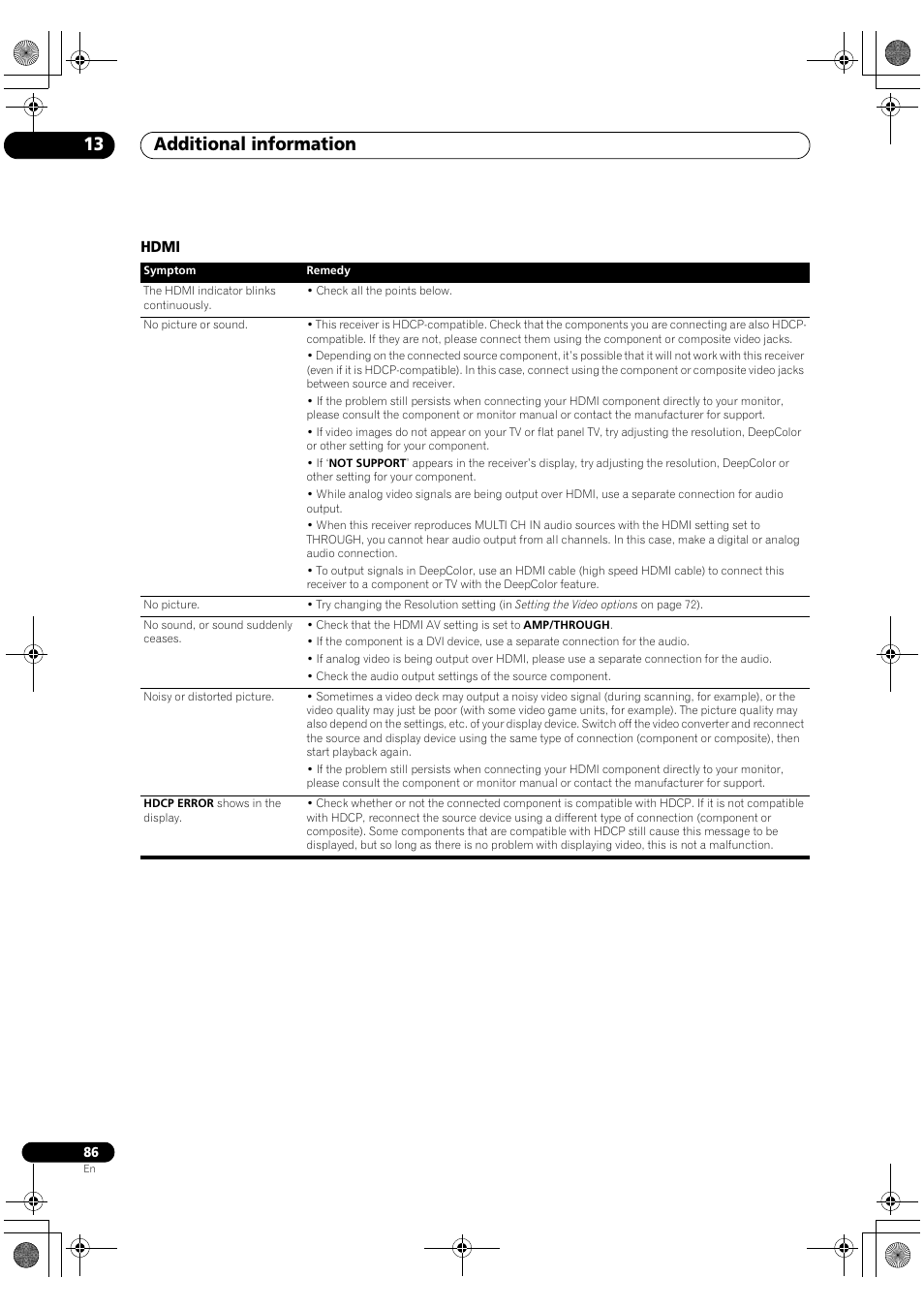 Hdmi, Additional information 13 | Pioneer VSX-1018AH-K User Manual | Page 86 / 100