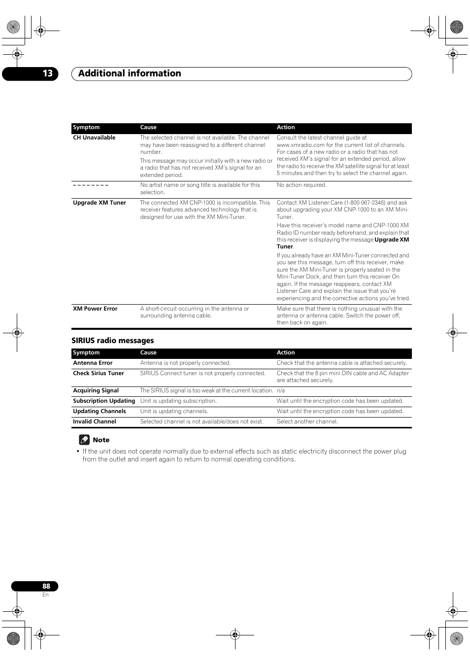 Sirius radio messages, Additional information 13 | Pioneer VSX-1018AH-K User Manual | Page 88 / 100