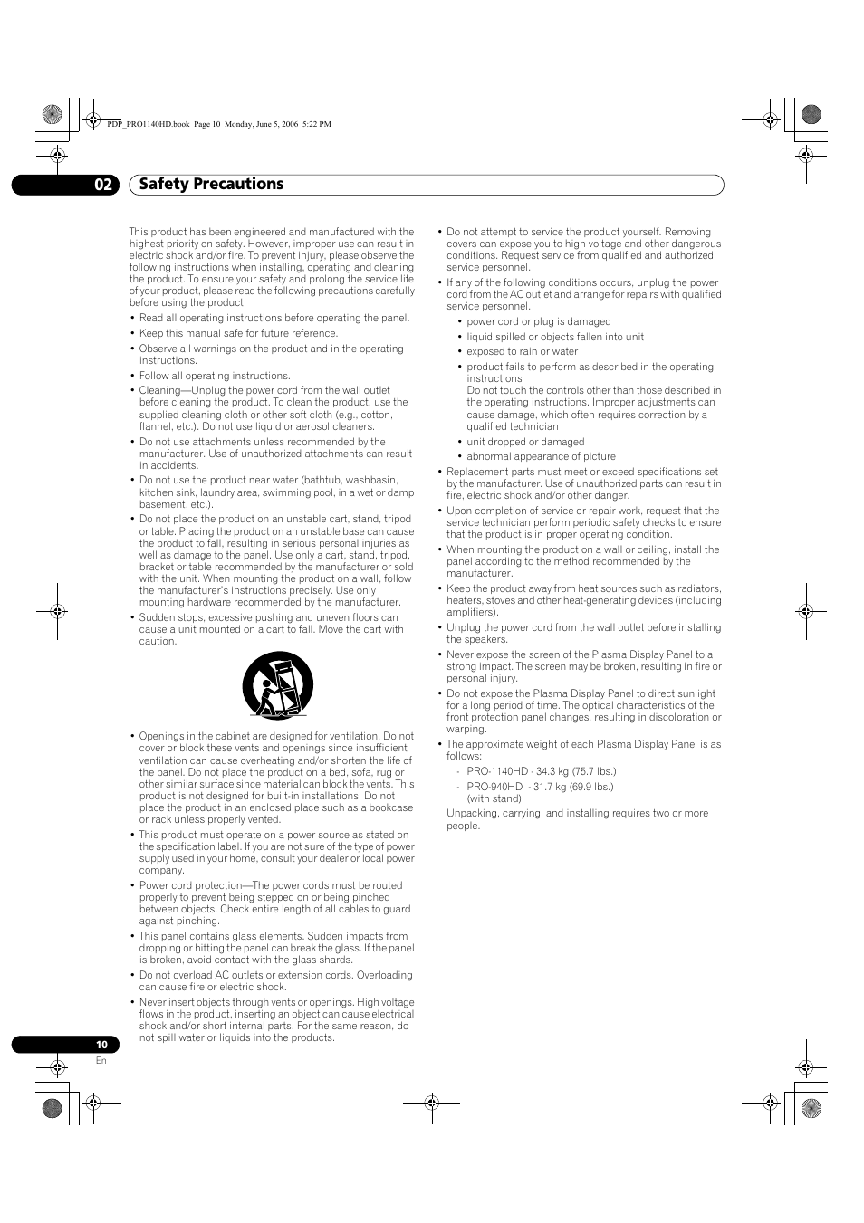 02 safety precautions, Safety precautions 02 safety precautions | Pioneer Elite PureVision PRO 1140HD User Manual | Page 10 / 118