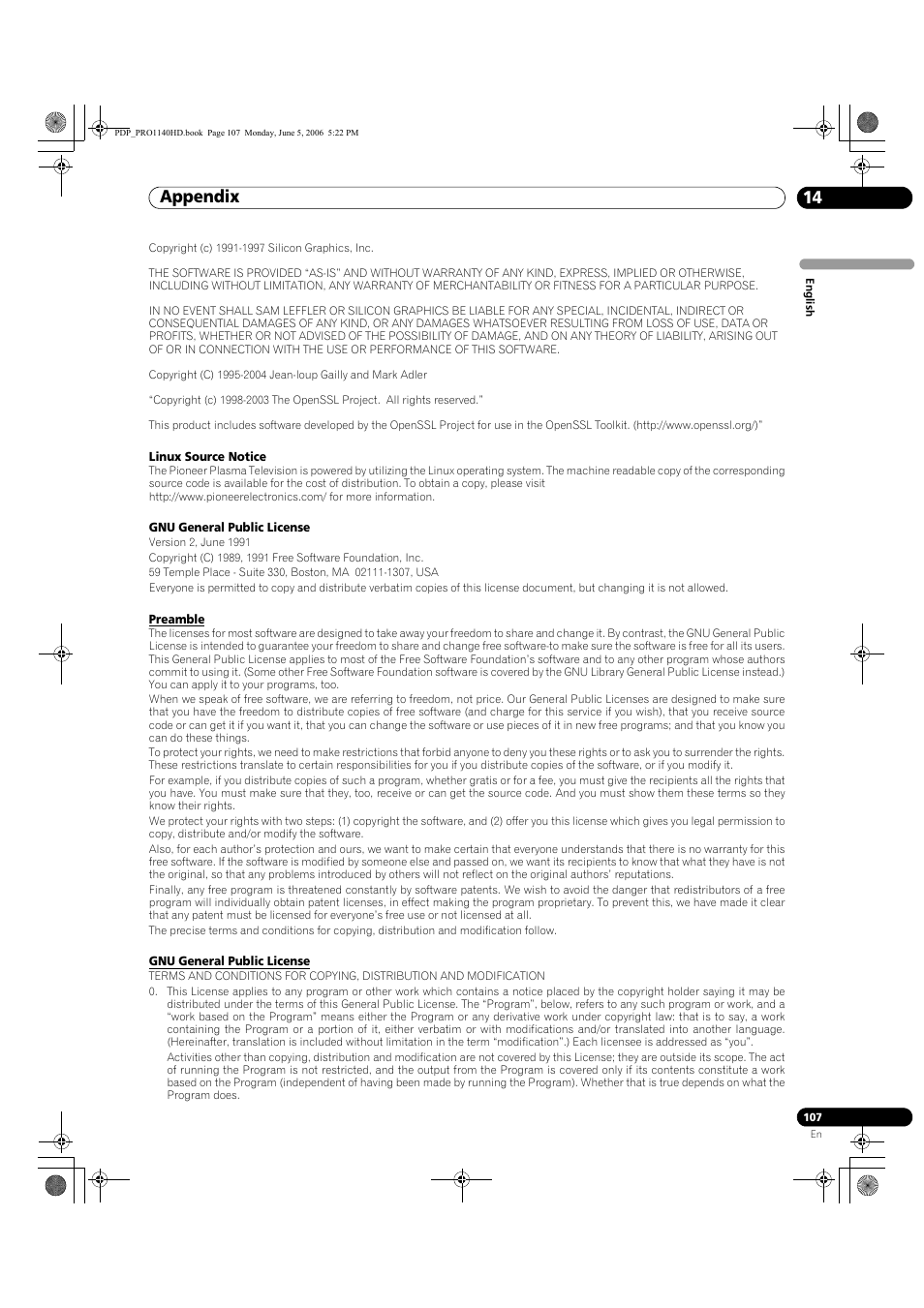 Appendix 14 | Pioneer Elite PureVision PRO 1140HD User Manual | Page 107 / 118