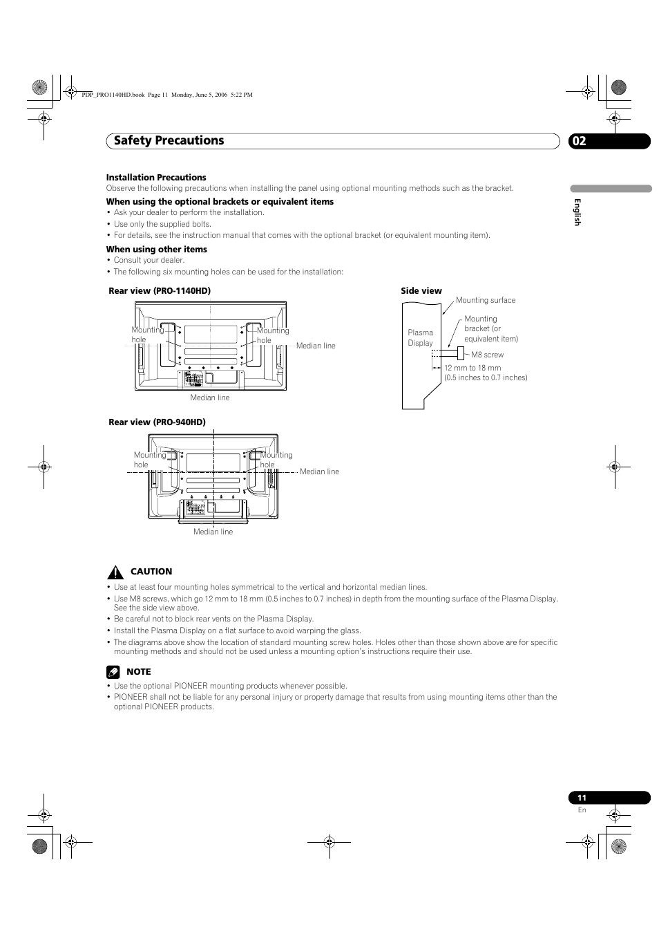 Safety precautions 02 | Pioneer Elite PureVision PRO 1140HD User Manual | Page 11 / 118