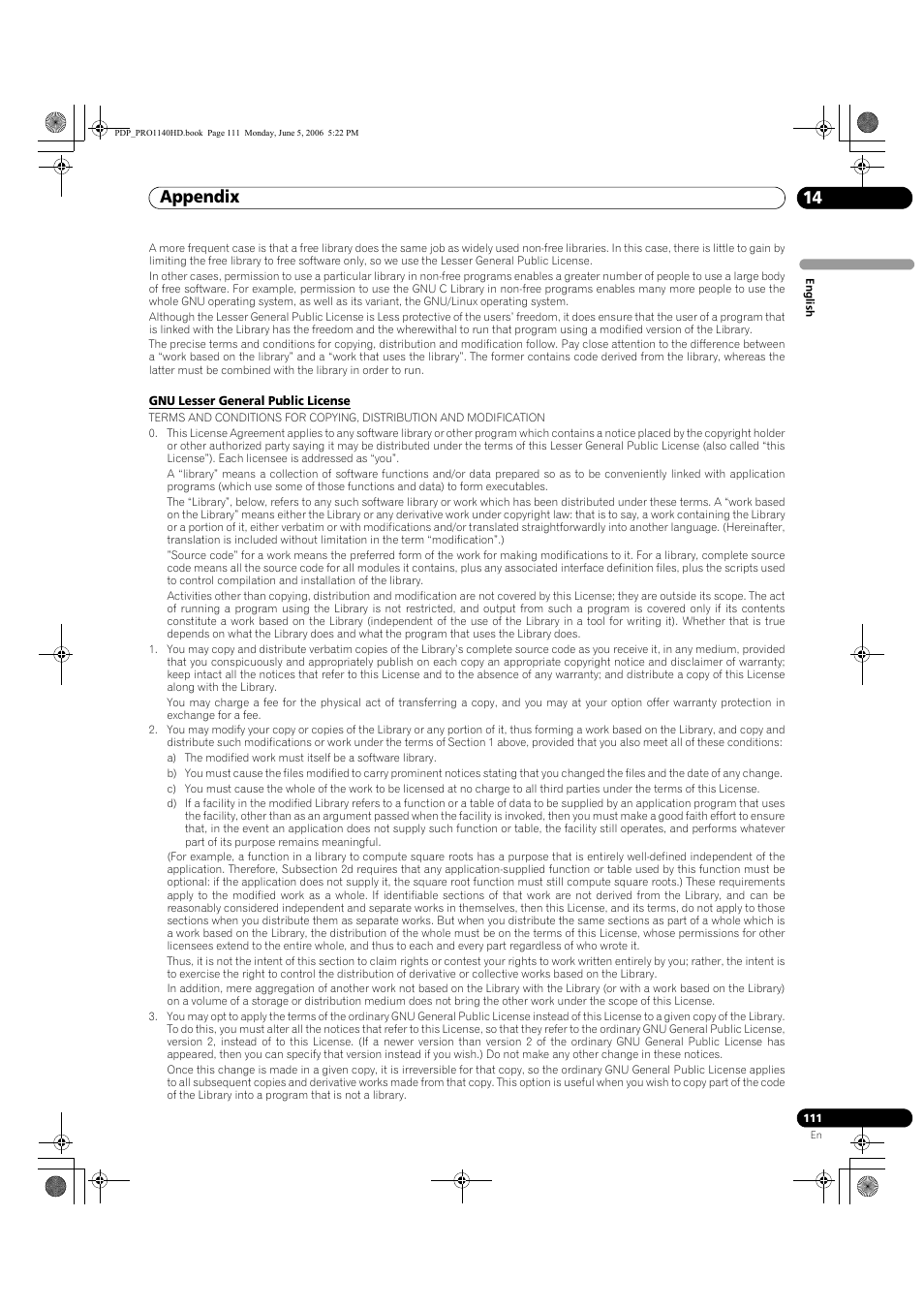 Appendix 14 | Pioneer Elite PureVision PRO 1140HD User Manual | Page 111 / 118