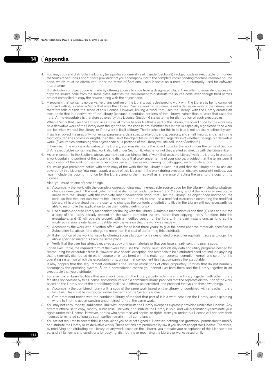 Appendix 14 | Pioneer Elite PureVision PRO 1140HD User Manual | Page 112 / 118