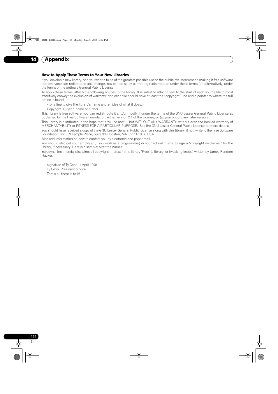 Appendix 14 | Pioneer Elite PureVision PRO 1140HD User Manual | Page 114 / 118