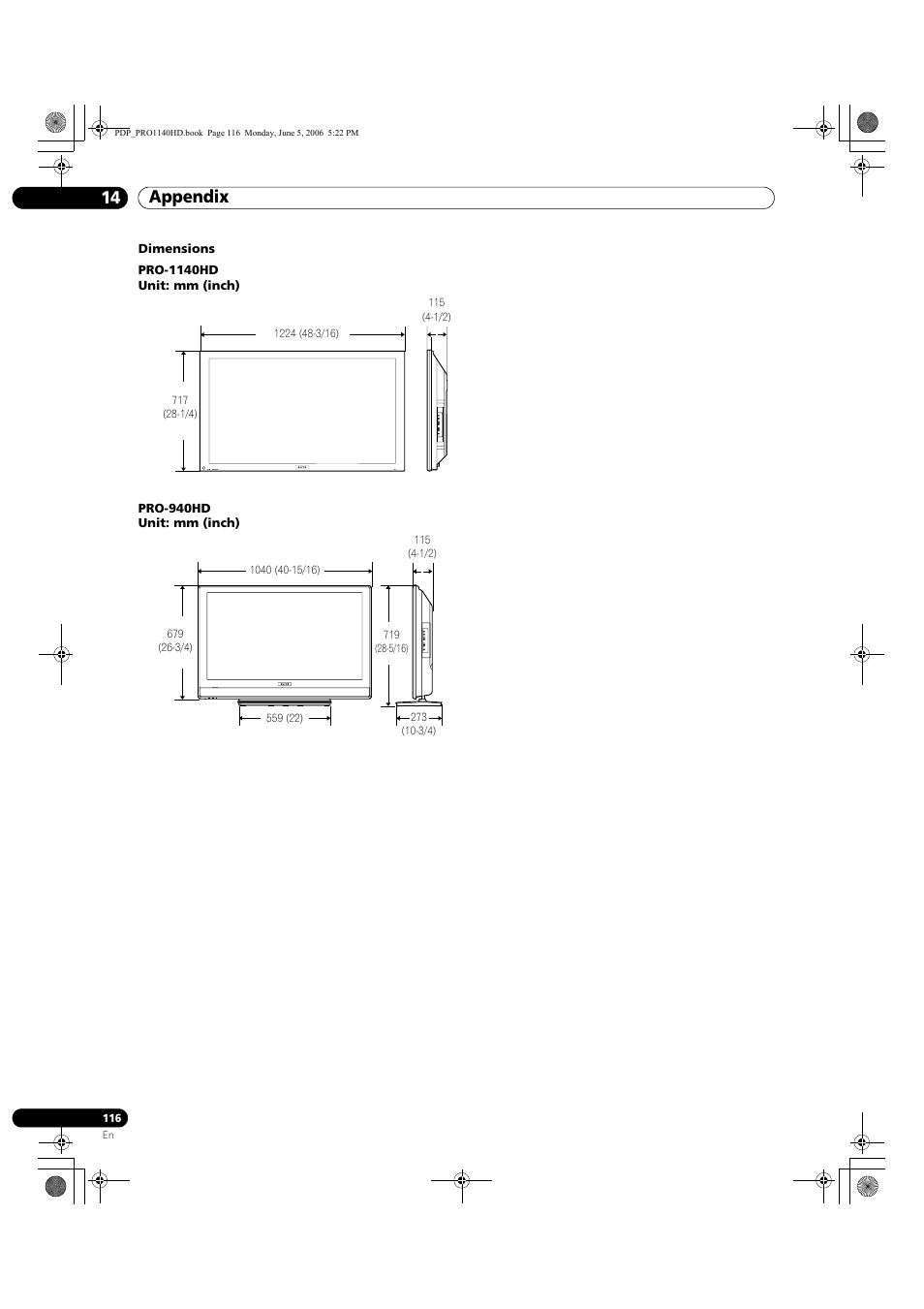 Appendix 14 | Pioneer Elite PureVision PRO 1140HD User Manual | Page 116 / 118