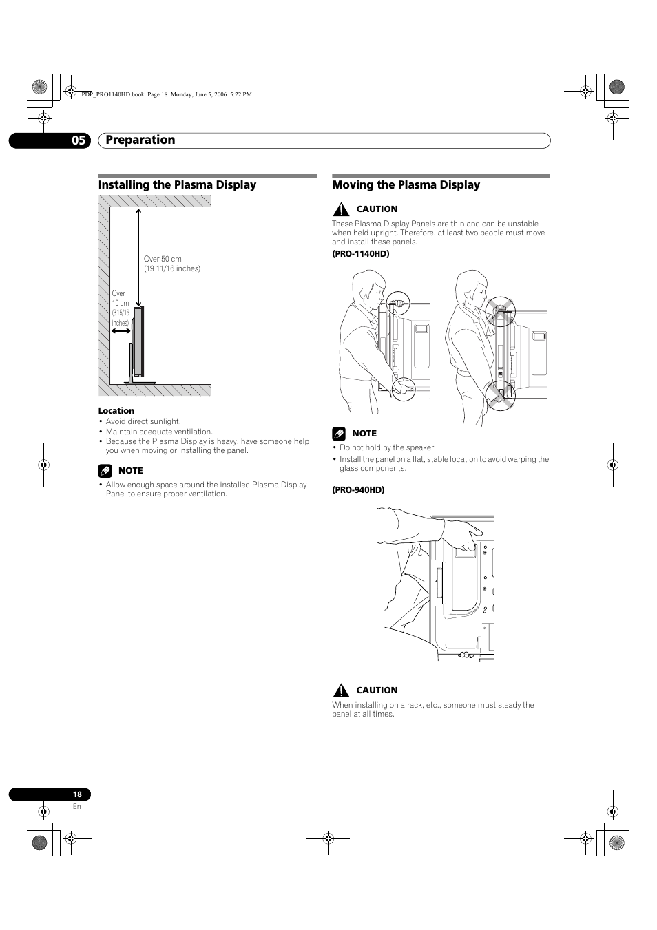 05 preparation, Preparation 05 preparation | Pioneer Elite PureVision PRO 1140HD User Manual | Page 18 / 118