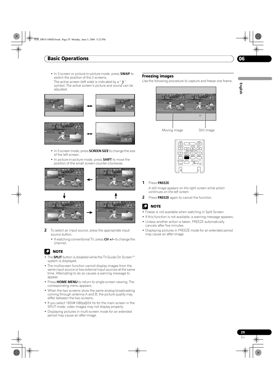 Freezing images, Basic operations 06 | Pioneer Elite PureVision PRO 1140HD User Manual | Page 29 / 118