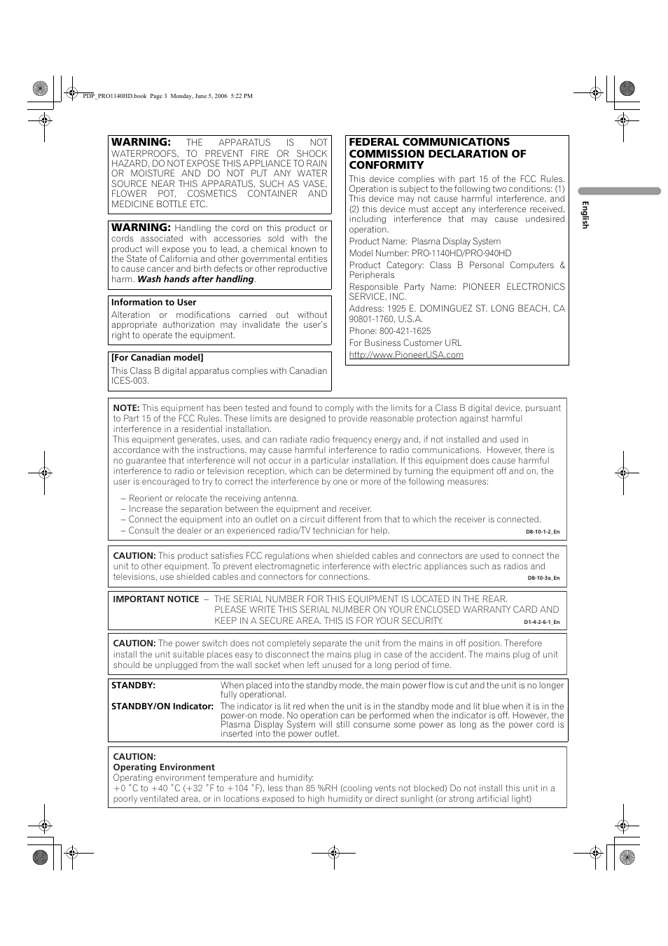 Pioneer Elite PureVision PRO 1140HD User Manual | Page 3 / 118