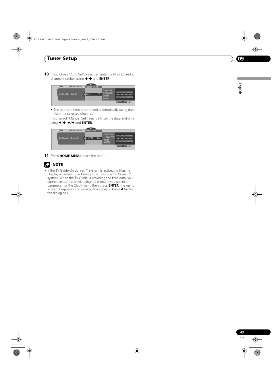 Tuner setup 09 | Pioneer Elite PureVision PRO 1140HD User Manual | Page 43 / 118