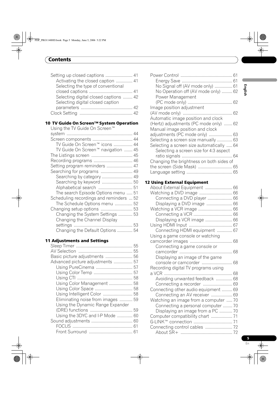 Pioneer Elite PureVision PRO 1140HD User Manual | Page 5 / 118